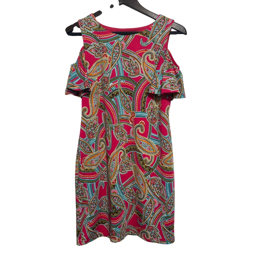 RN Studio Ronni Nicole Dress Womens 2P Pink Paisley Cold Shoulder Flutter Sleeve